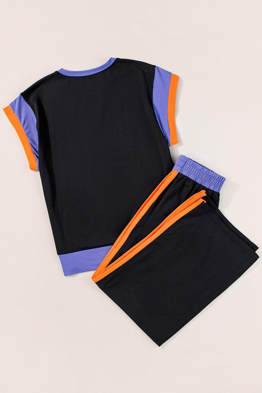 Chestnut Colorblock Cap Sleeve Tee and Wide Leg Pants Set - The Fair Lady Shop