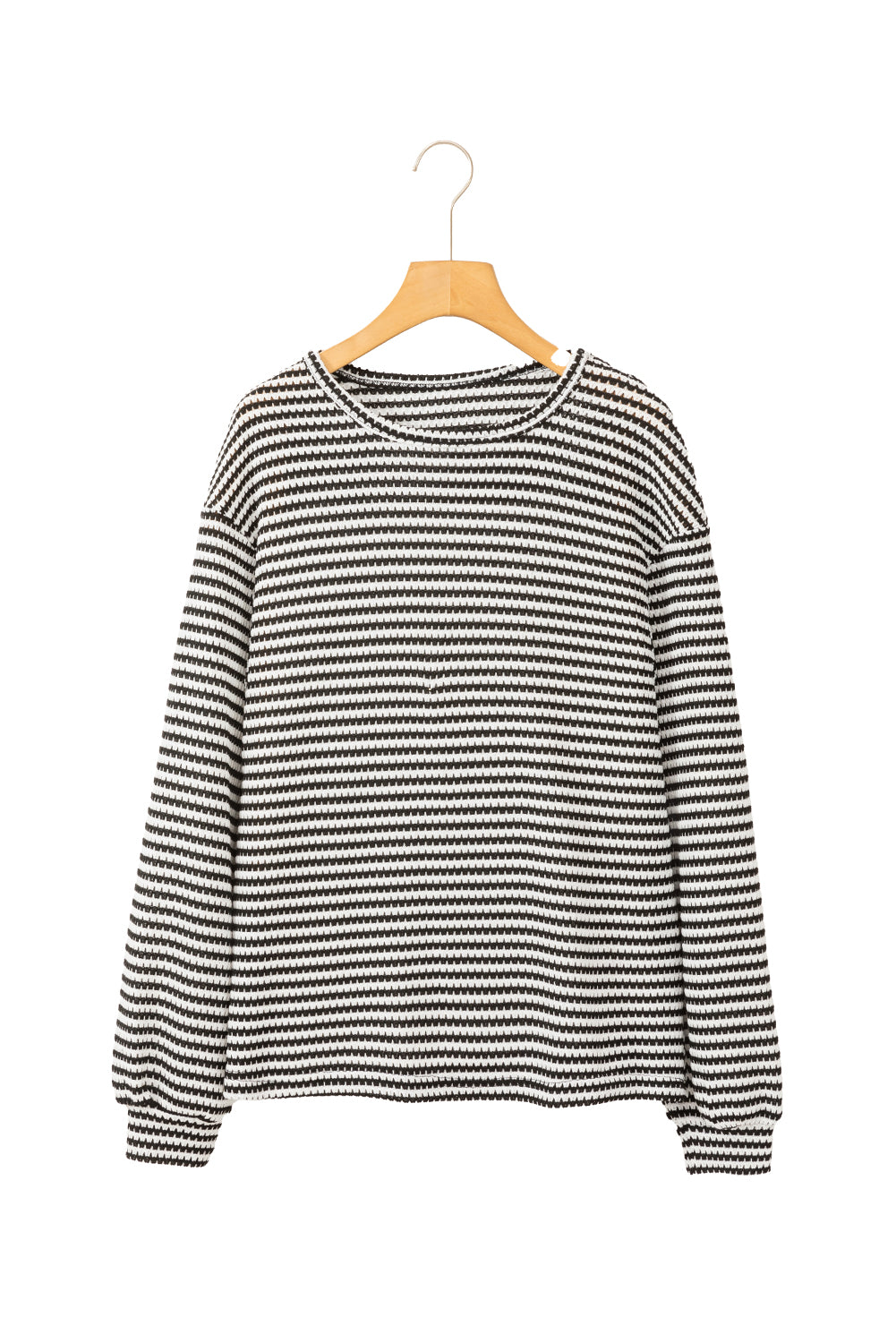 Black Striped Round Neck Drop Shoulder Long Sleeve Top - The Fair Lady Shop