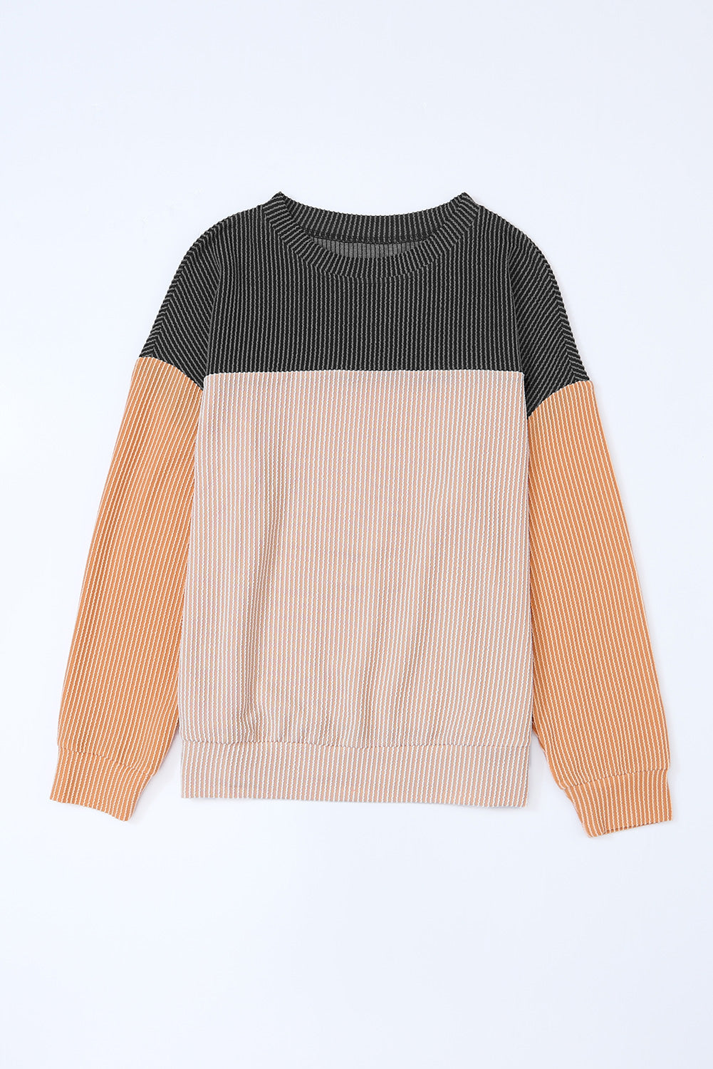 Black Ribbed Color Block Long Sleeve Top - The Fair Lady Shop