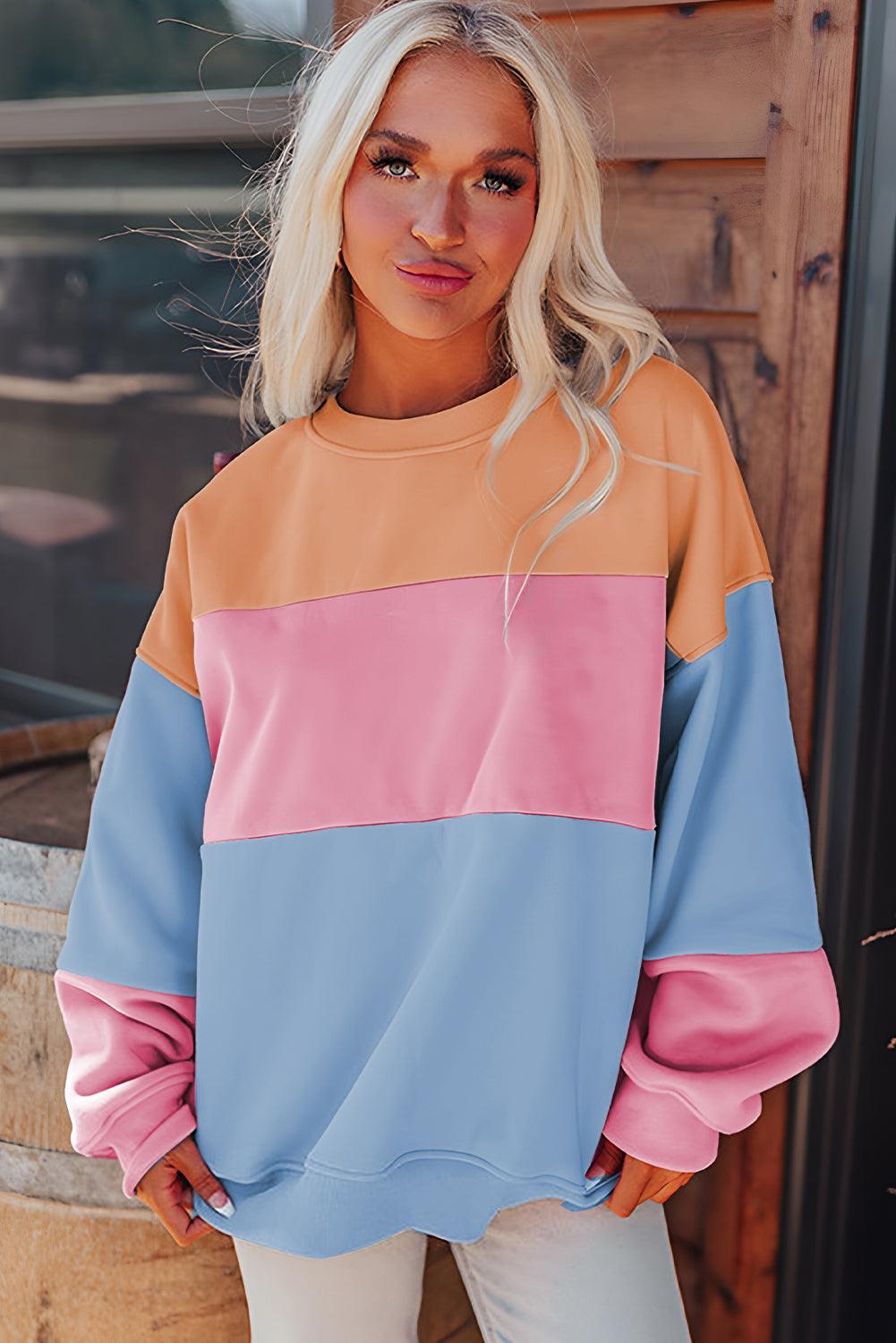 Meadow Mauve Colorblock Patchwork Drop Shoulder Sweatshirt - The Fair Lady Shop