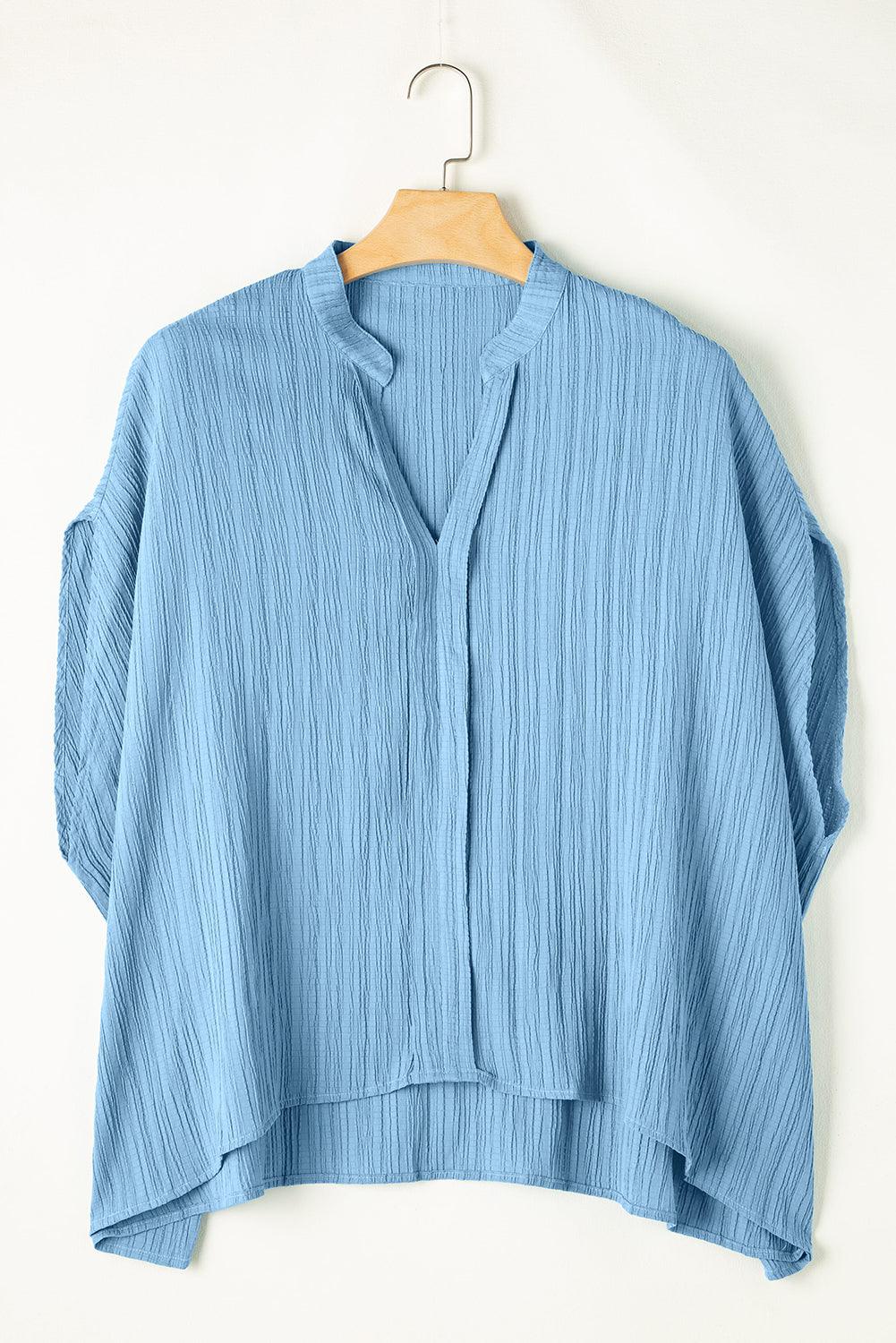 Dusk Blue V Neck Crinkle Dolman Blouse - The Fair Lady Shop