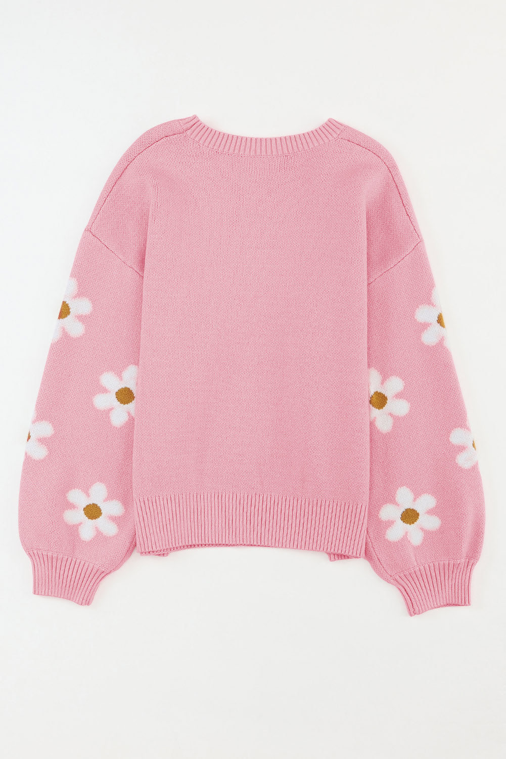 Pink 60s Floral Pattern Drop Shoulder Pullover Knit Sweater - The Fair Lady Shop