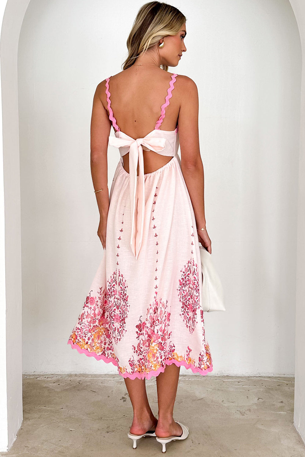 Pink Floral Ric Rac Spaghetti Strap Backless Dress - The Fair Lady Shop