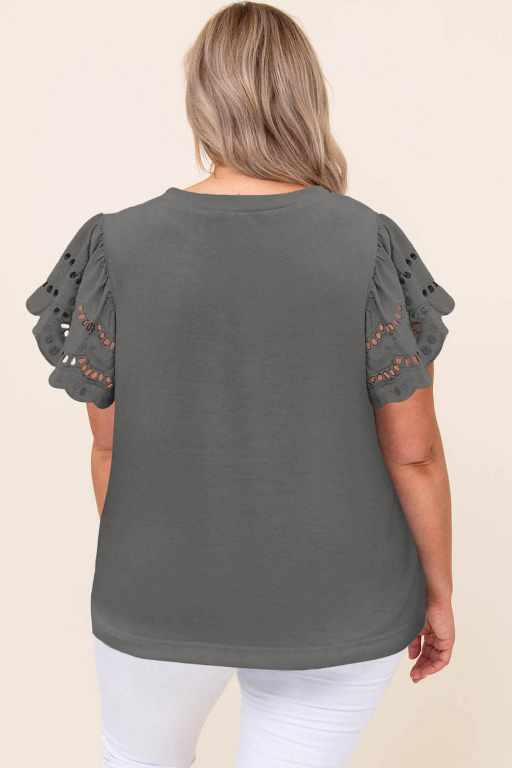 Gray Plus Size Flutter Sleeve Top - The Fair Lady Shop