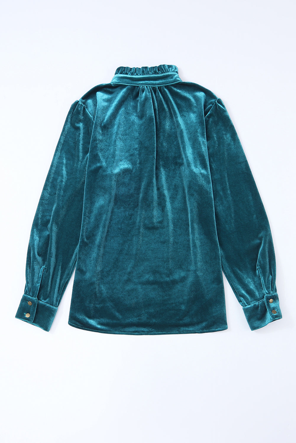 Green Frilled Neck Buttoned Front Velvet Top - The Fair Lady Shop