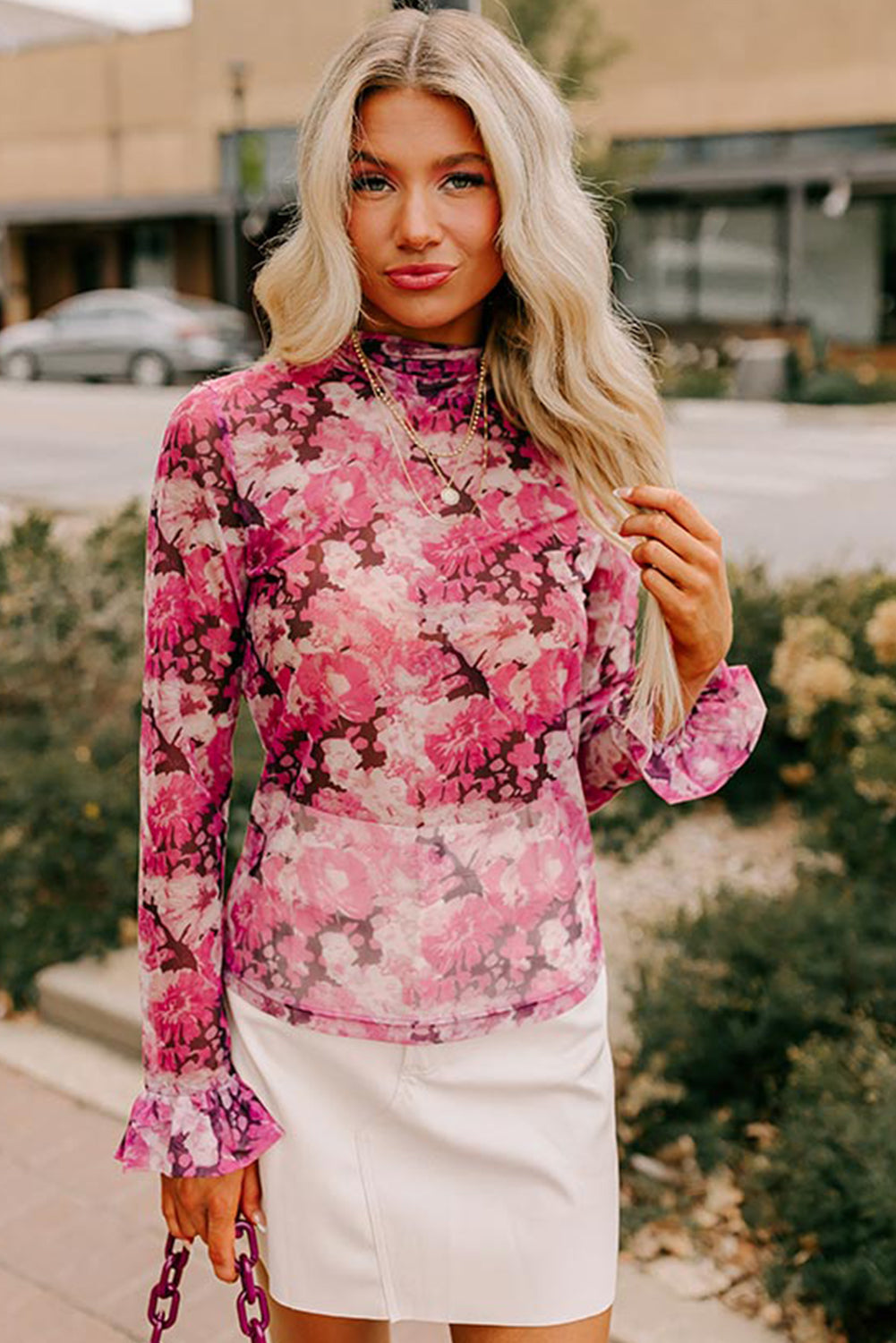 Rose Allover Floral Print Mesh Top - The Fair Lady Shop