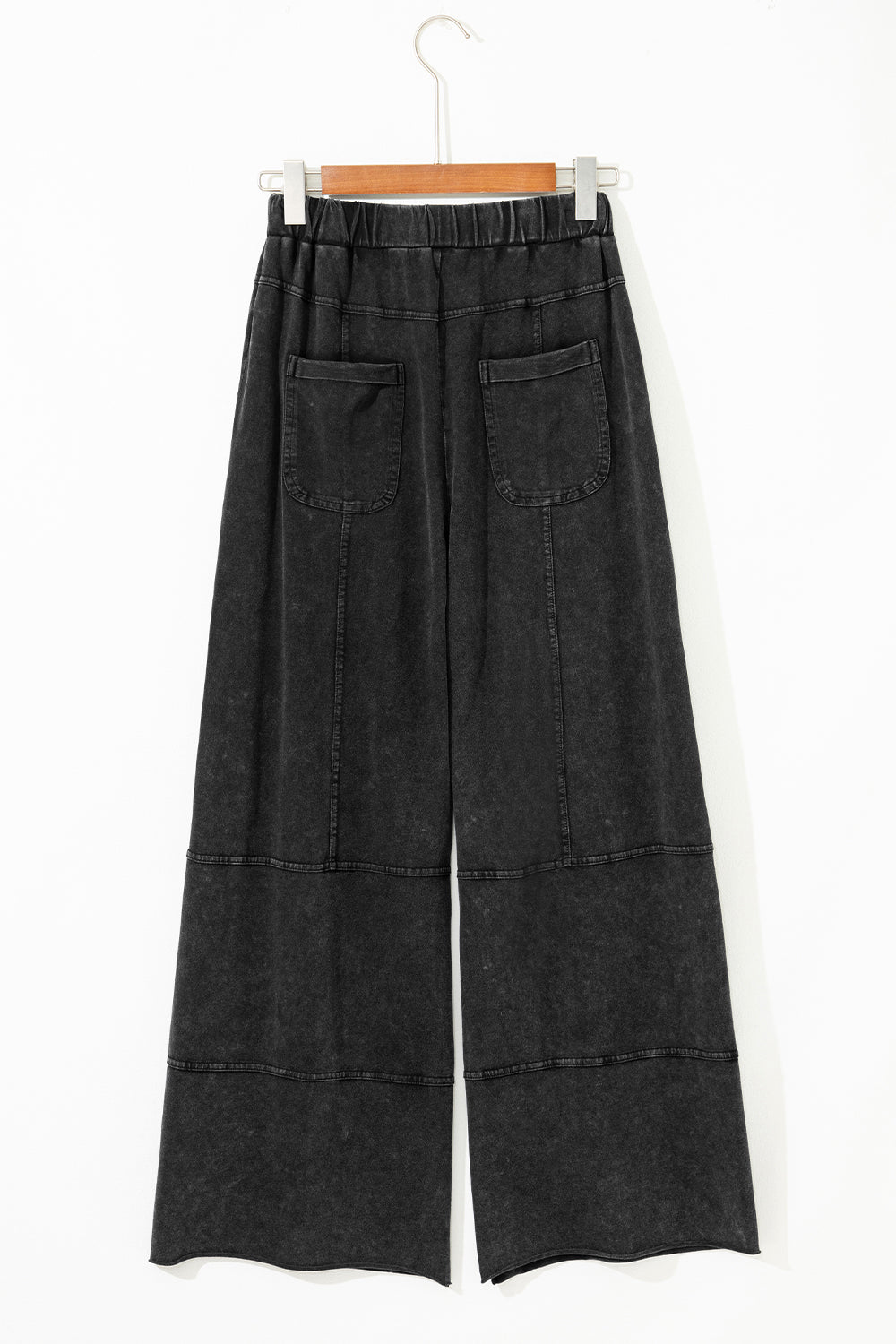 Black Mineral Wash Exposed Seam Wide Leg Cargo Pants - The Fair Lady Shop