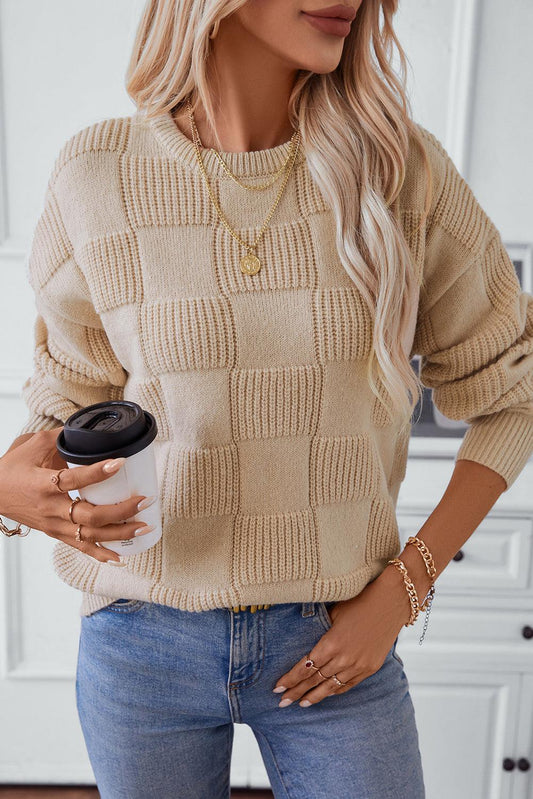 Parchment Plaid Crew Neck Knit Sweater - The Fair Lady Shop