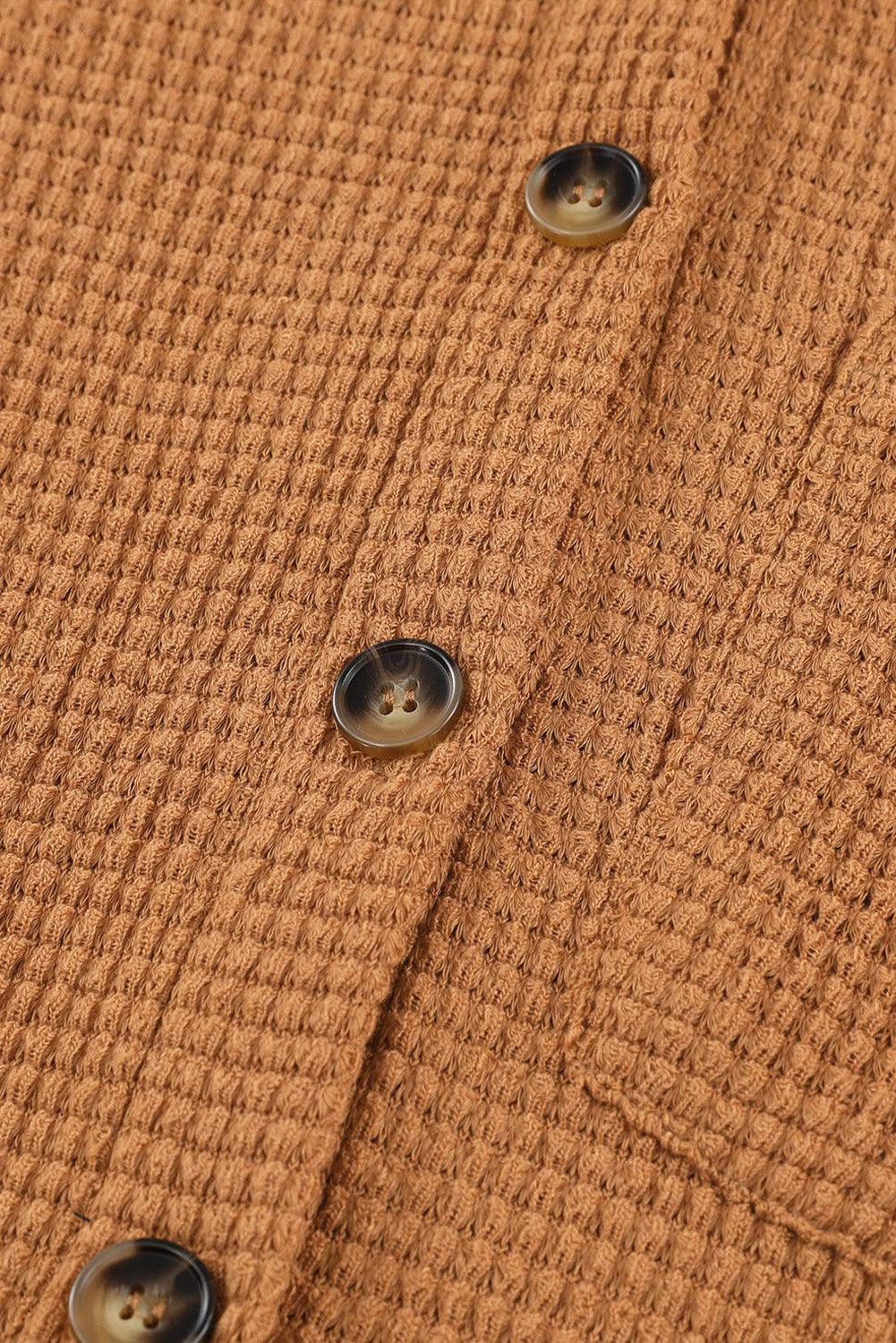 Khaki Waffle Knit Pocket Button Front Shacket - The Fair Lady Shop