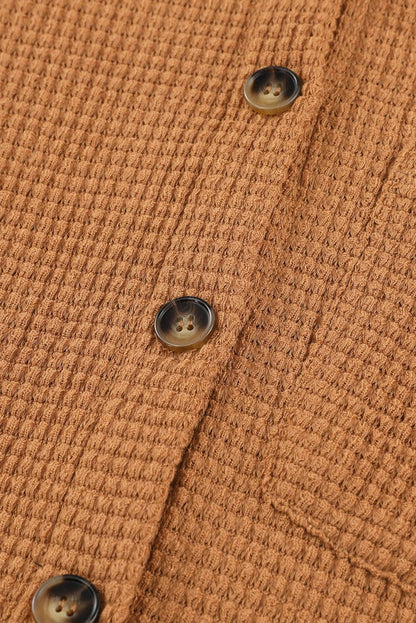 Khaki Waffle Knit Pocket Button Front Shacket - The Fair Lady Shop