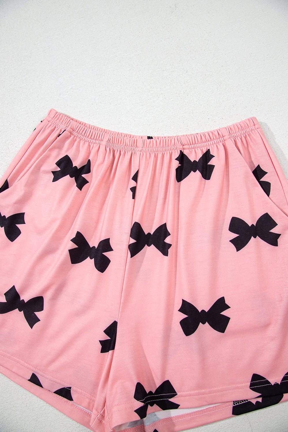 Pink Allover Bow Print Pockets Cropped Pajama Set