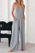 Black Loose Fit Side Pockets Spaghetti Strap Wide Leg Jumpsuit - The Fair Lady Shop