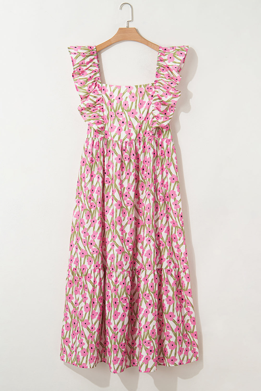 Pink Plus Size Ruffle High Waist Floral Maxi Dress - The Fair Lady Shop