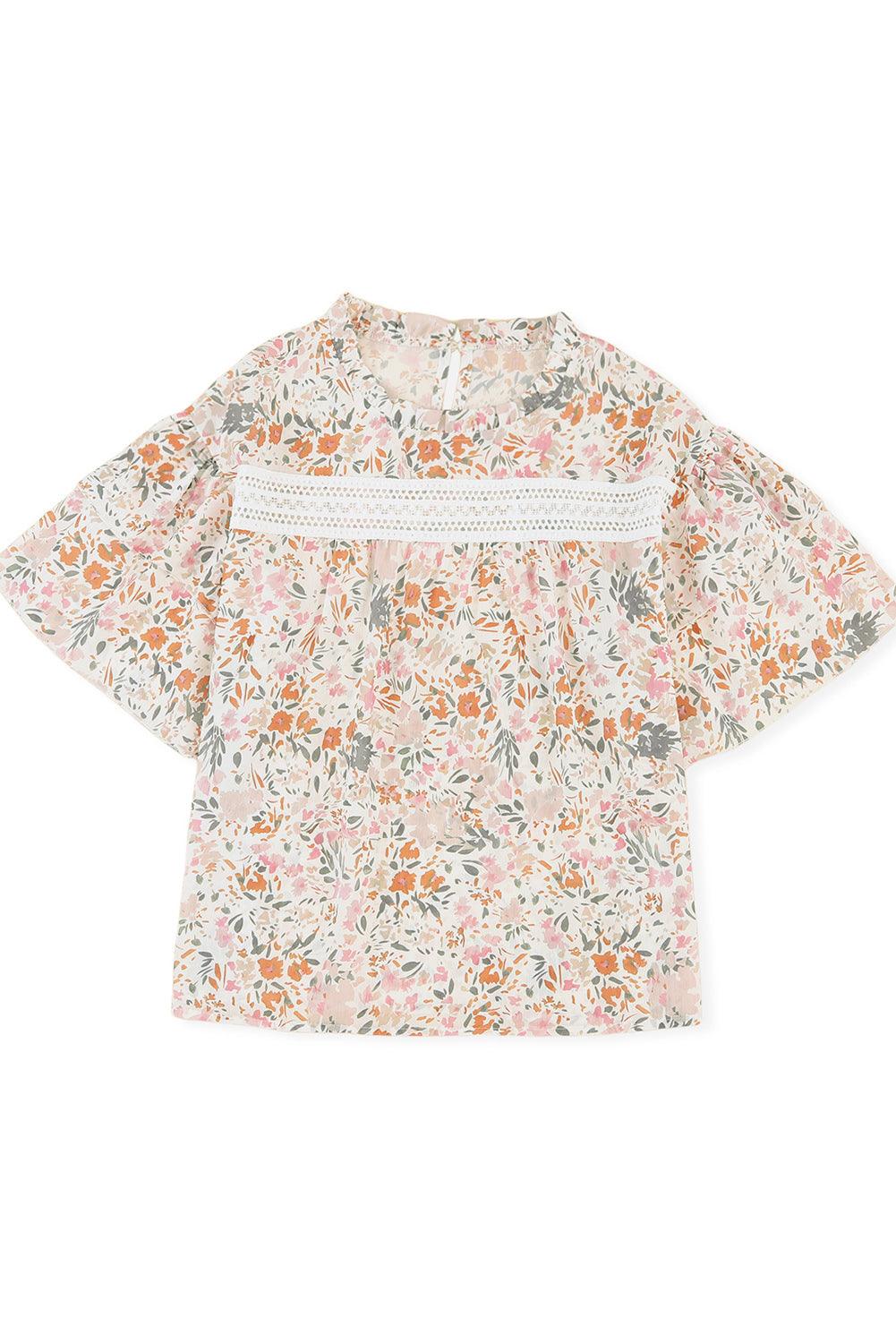 Multicolor Floral Print Wide Batwing Sleeves Blouse - The Fair Lady Shop