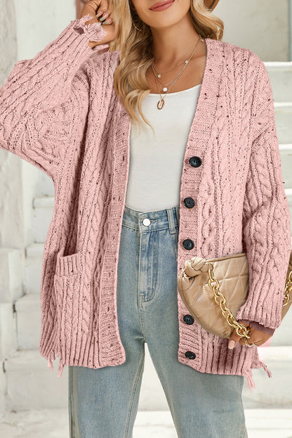 Fushia Cable Knit Button Front Cardigan - The Fair Lady Shop