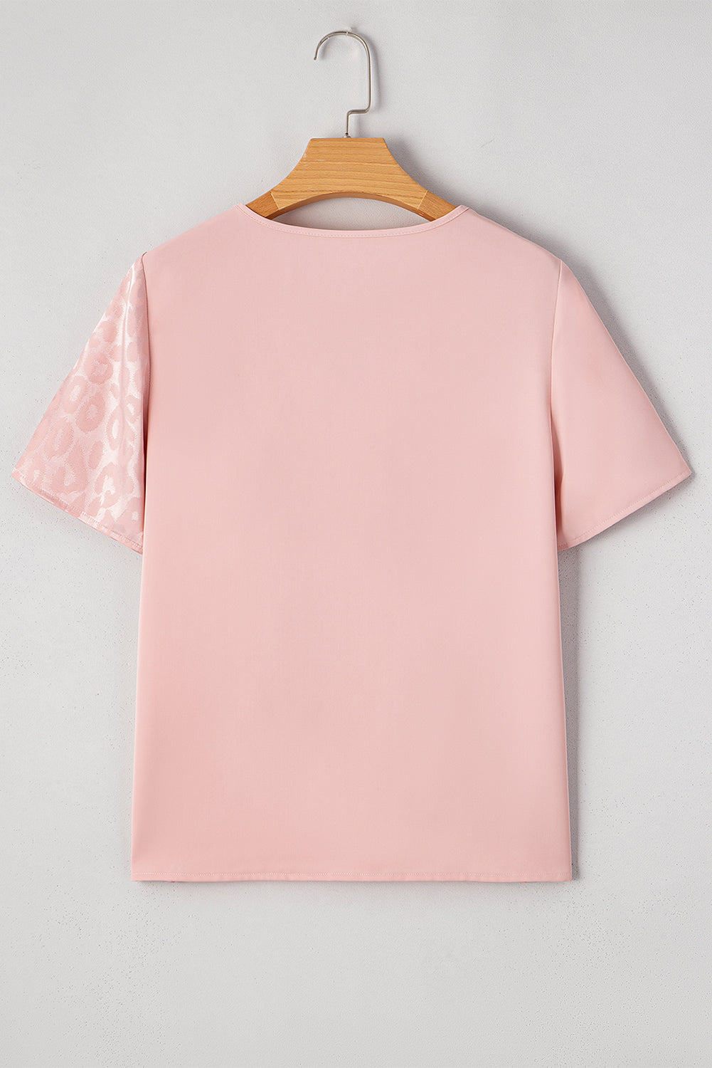 Apricot Pink Leopard Patchwork Cross Strappy V Neck Blouse - The Fair Lady Shop
