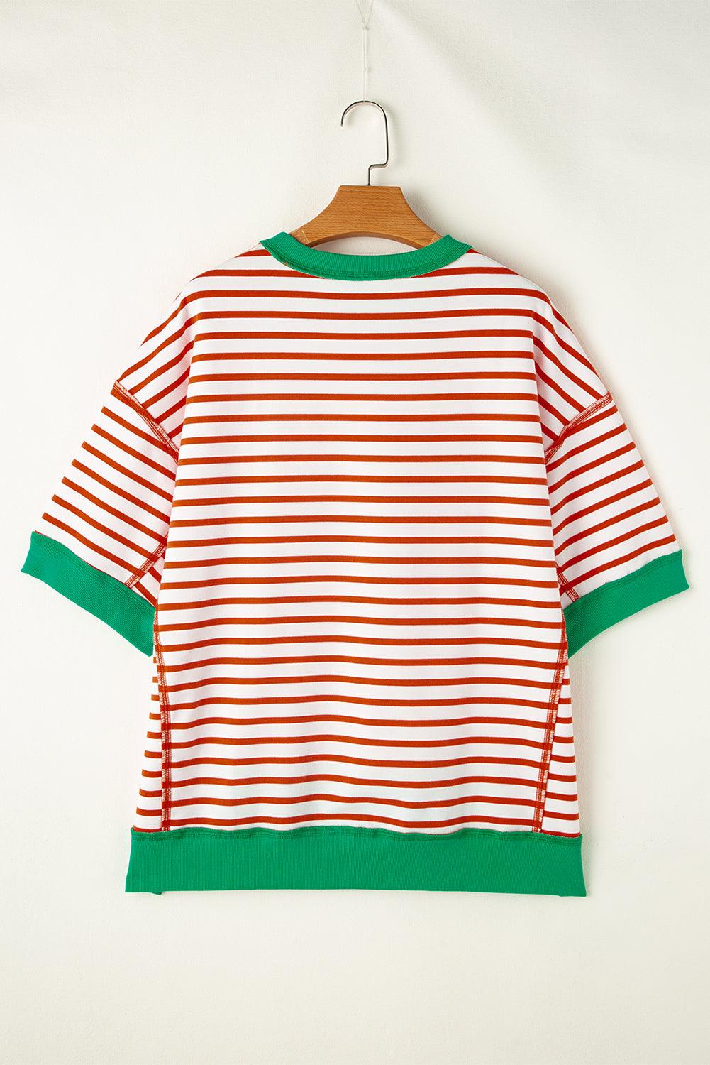 Pink Stripe Colorblock Drop Sleeve Oversized T Shirt - The Fair Lady Shop