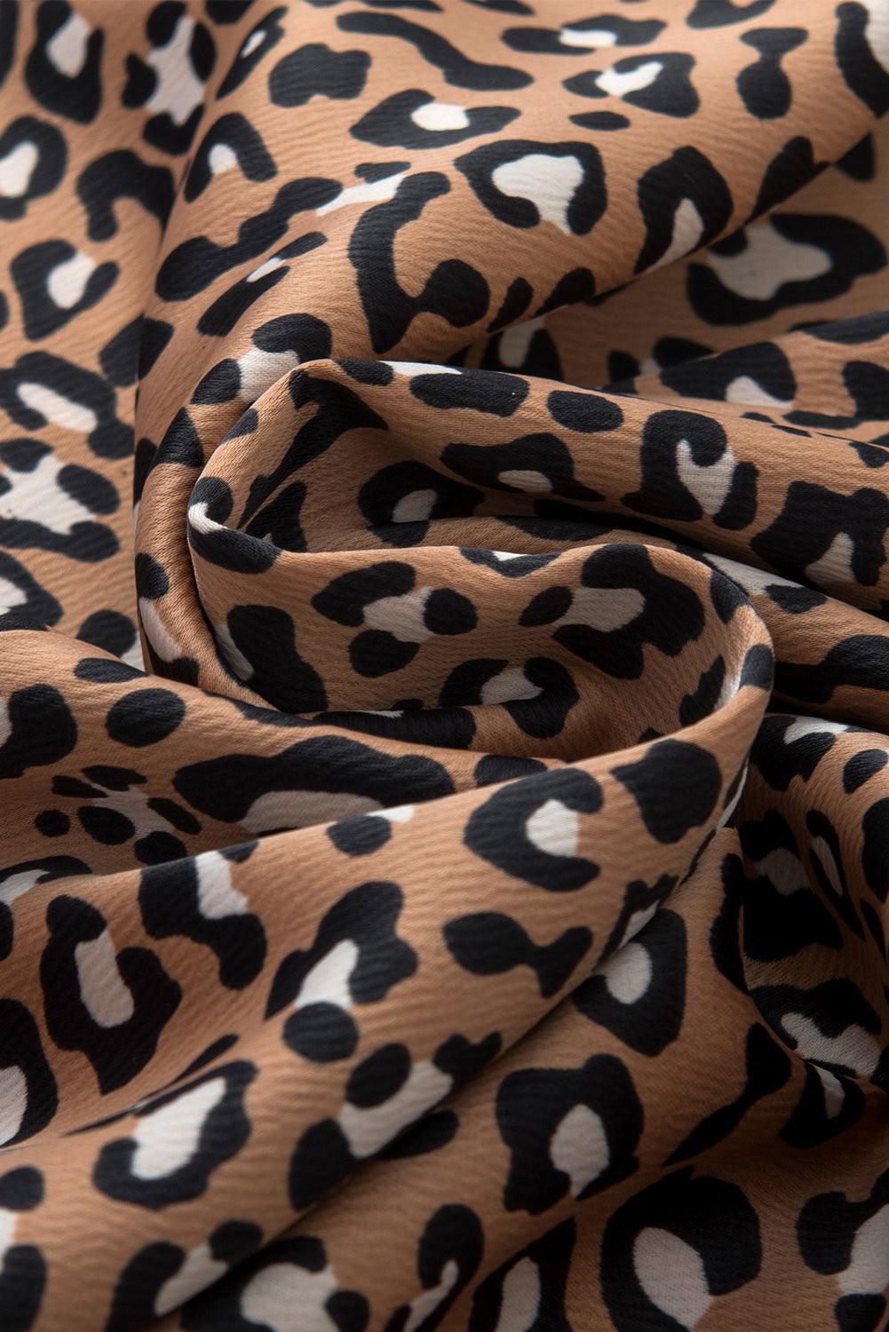Chestnut Leopard Ruffle Flounce Sleeve Blouse - The Fair Lady Shop