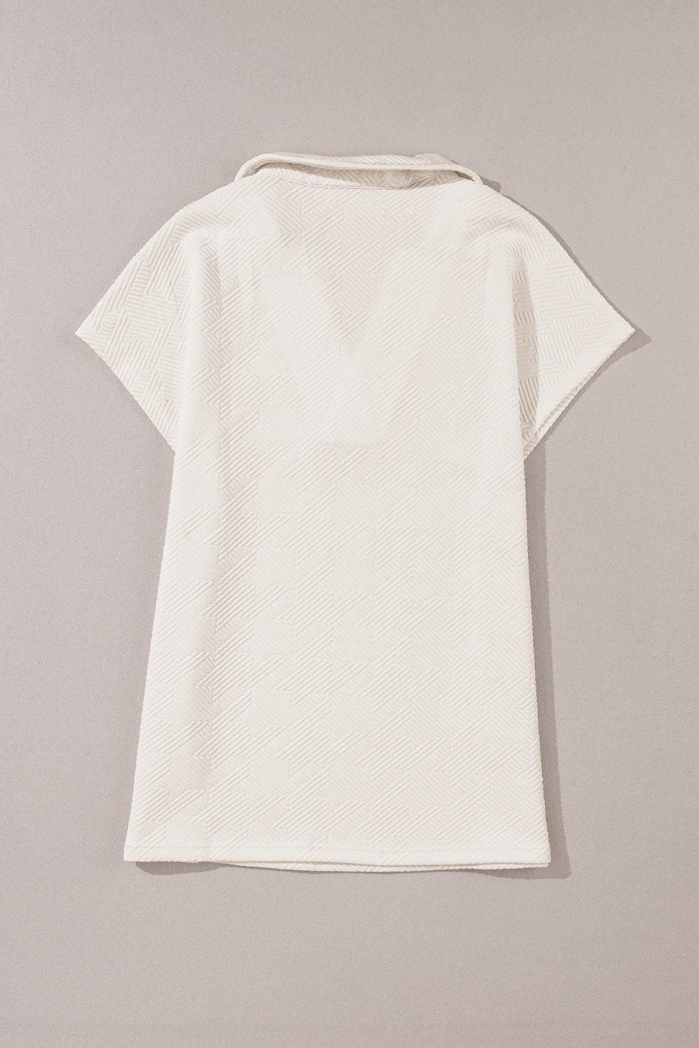 White Textured V Neck Collared Split Hem T Shirt - The Fair Lady Shop