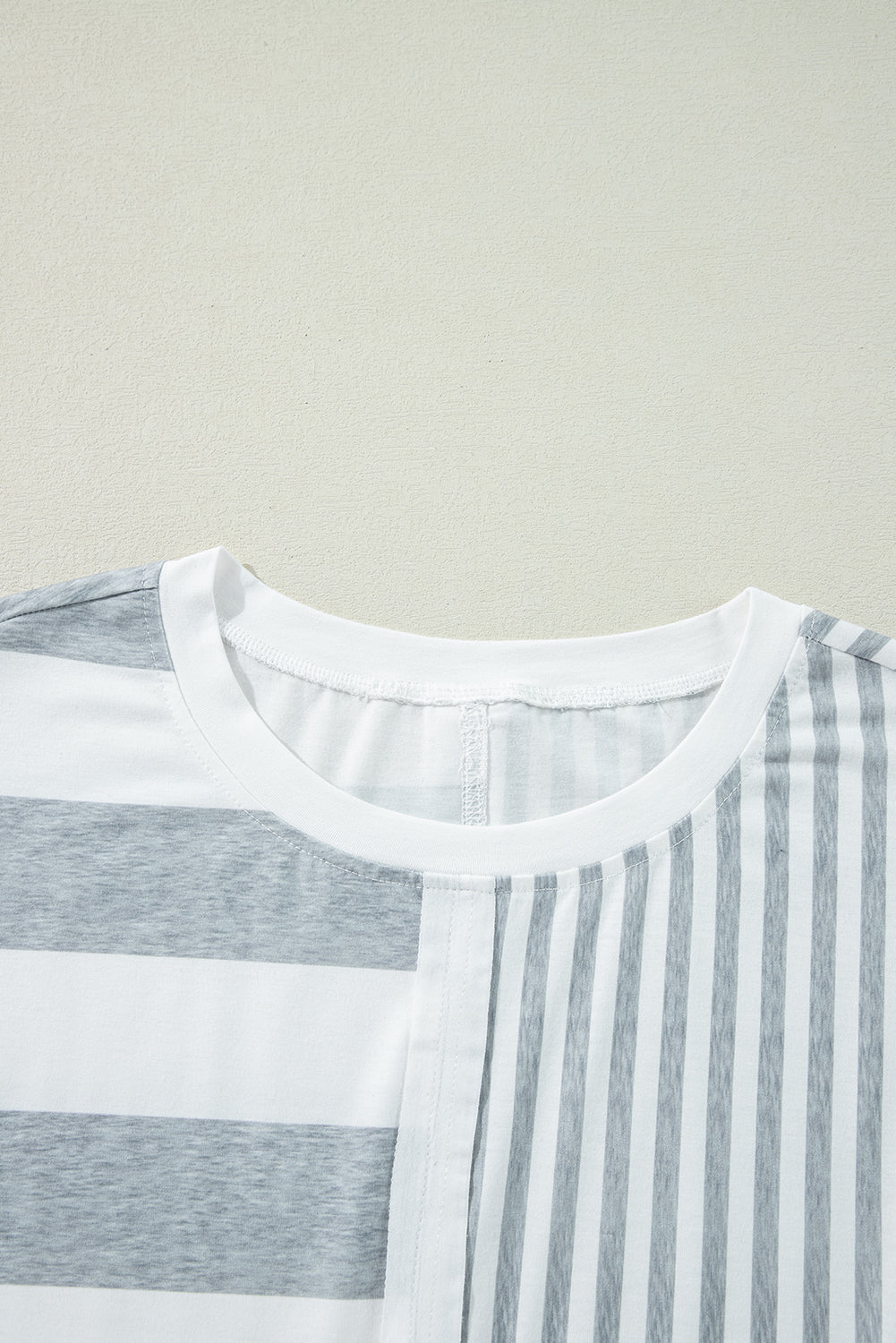 Gray Stripe Mixed Printed Short Sleeve Shift Mini T Shirt Dress - The Fair Lady Shop