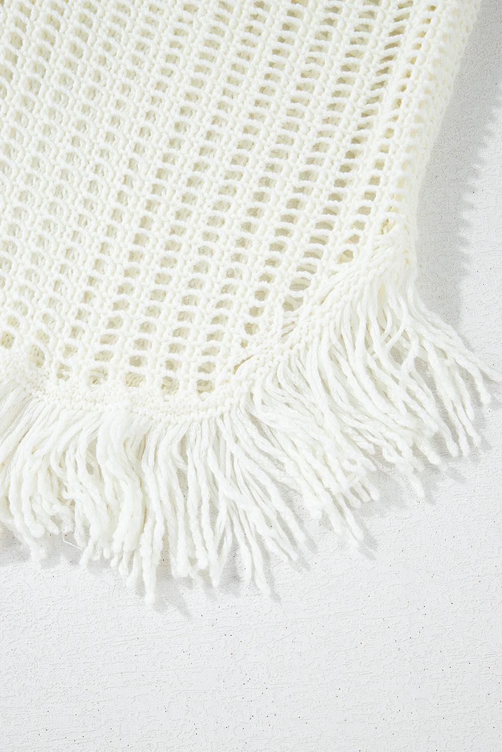 White Crochet Fishnet Fringe Hem Beach Cover Up - The Fair Lady Shop
