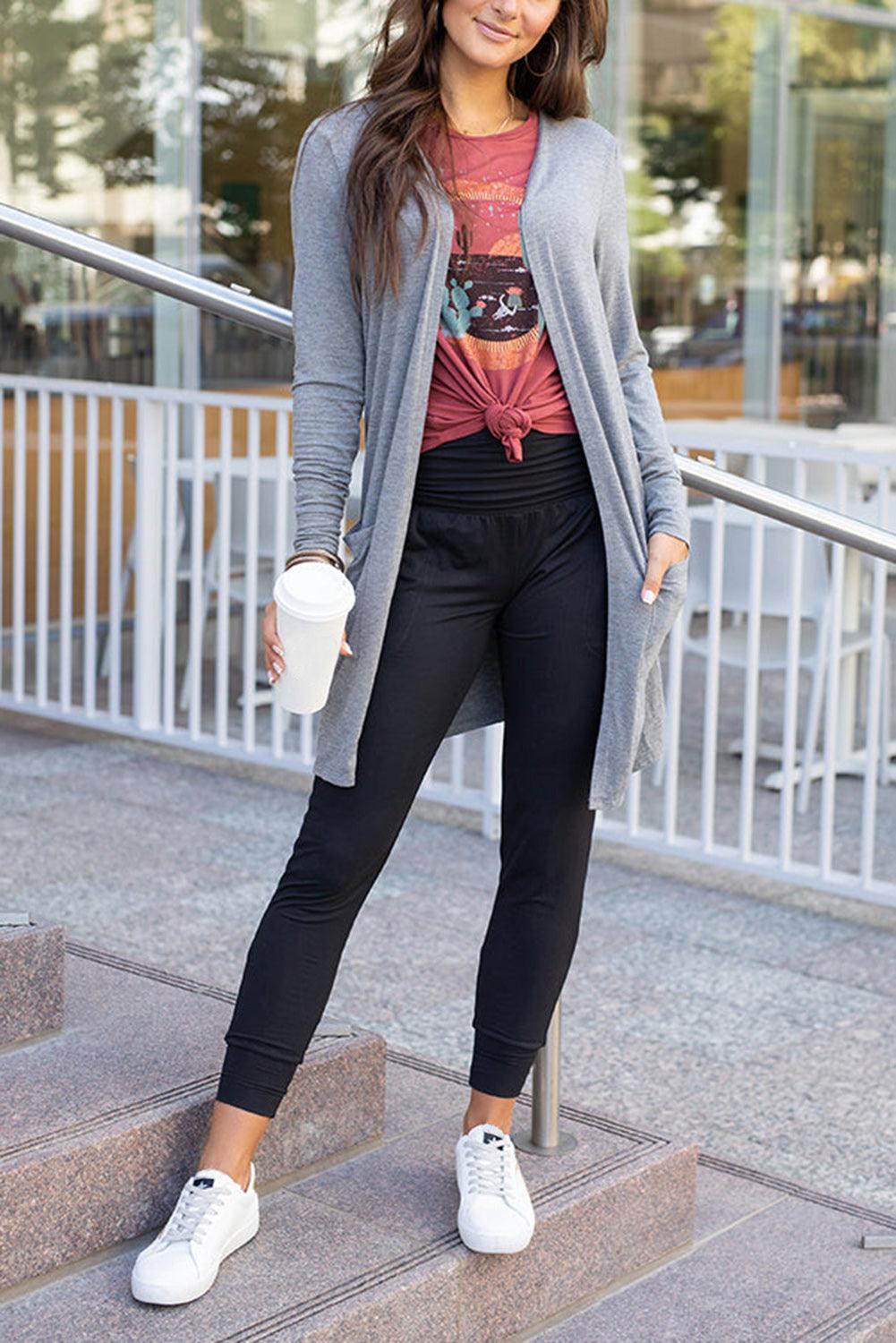 Black Pleated Casual Pocket High Waisted Leggings - The Fair Lady Shop