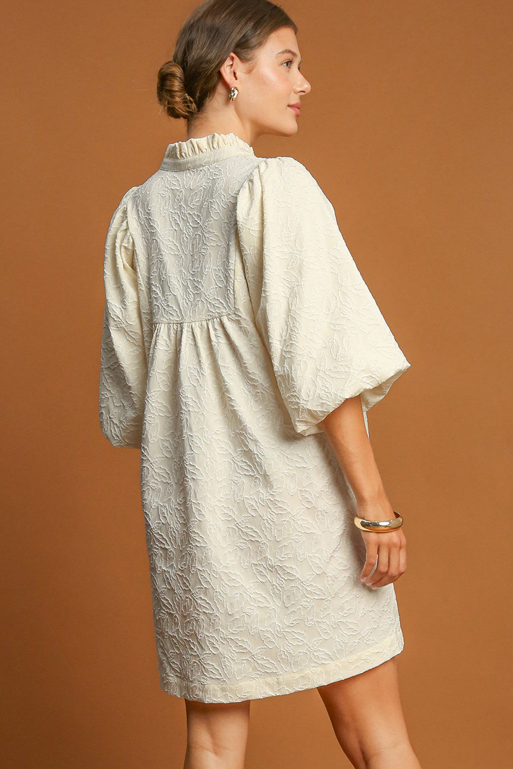 White Floral Textured Frill V Neck Mini Dress - The Fair Lady Shop