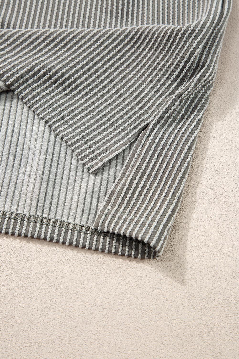 Medium Grey Ribbed Knit Exposed Seam Round Neck T-shirt - The Fair Lady Shop