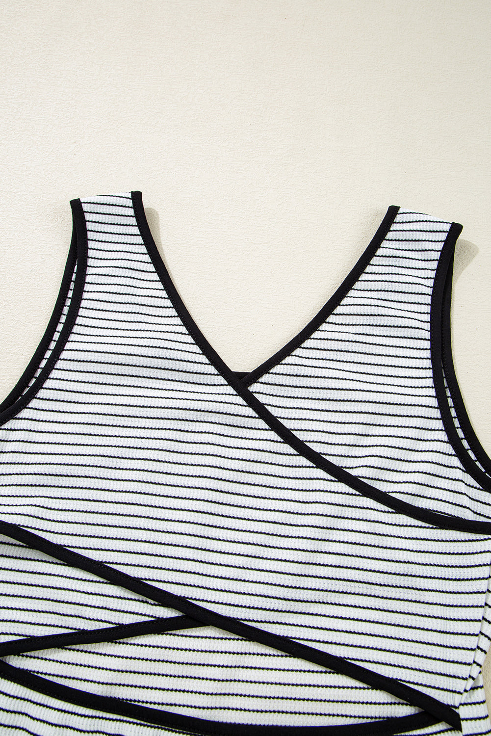White Striped Criss Cross Back Side Slits Slim Fit Sleeveless Dress - The Fair Lady Shop