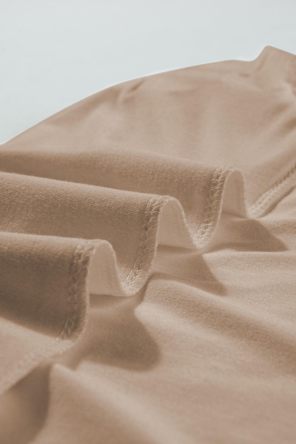 Pale Khaki Seamed Detail Contrast Lace Raglan Sleeve Tee - The Fair Lady Shop