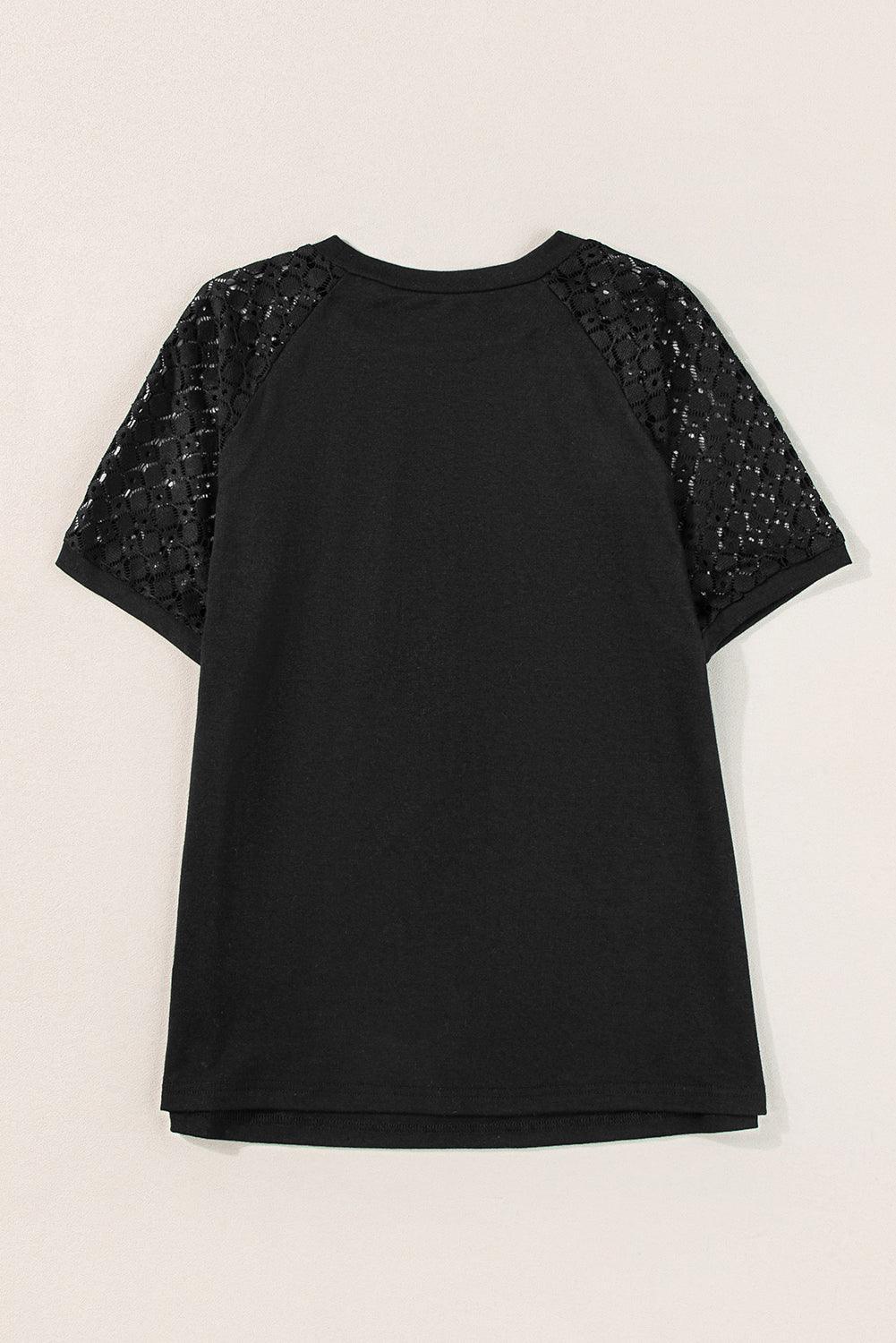 Pale Khaki Seamed Detail Contrast Lace Raglan Sleeve Tee - The Fair Lady Shop