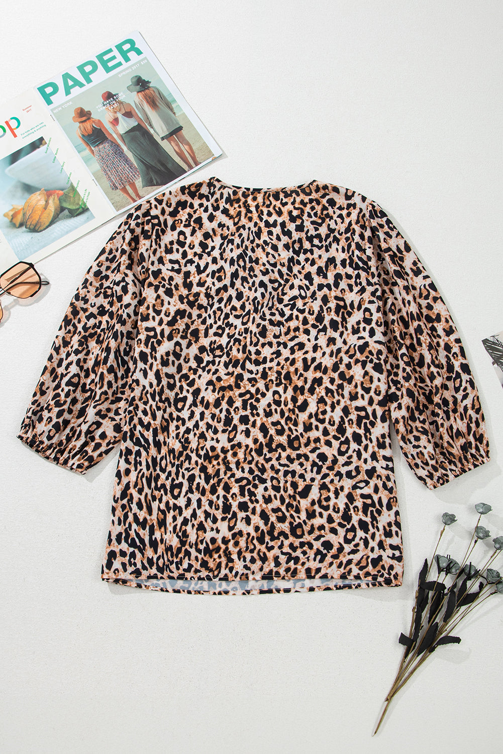 Apricot Leopard V Neck Half Sleeve Blouse - The Fair Lady Shop
