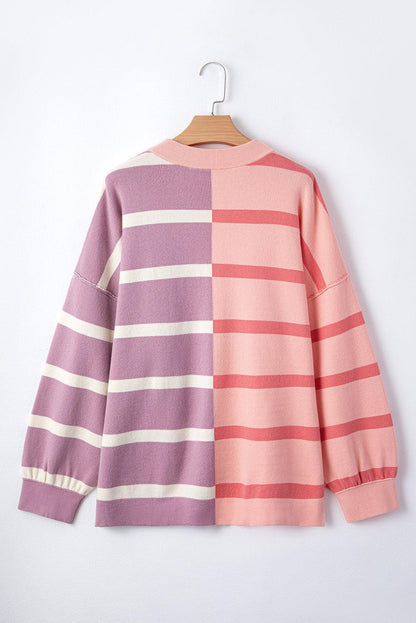 Khaki Stripe Exposed Seam Patchwork Loose Sweatshirts - The Fair Lady Shop