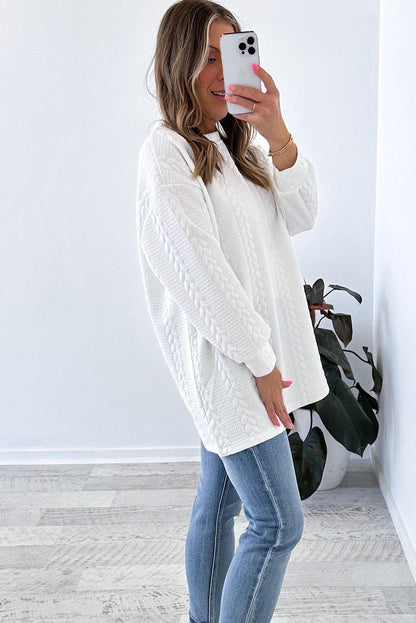 White Textured Loose Plus Size Long Sleeve Top - The Fair Lady Shop