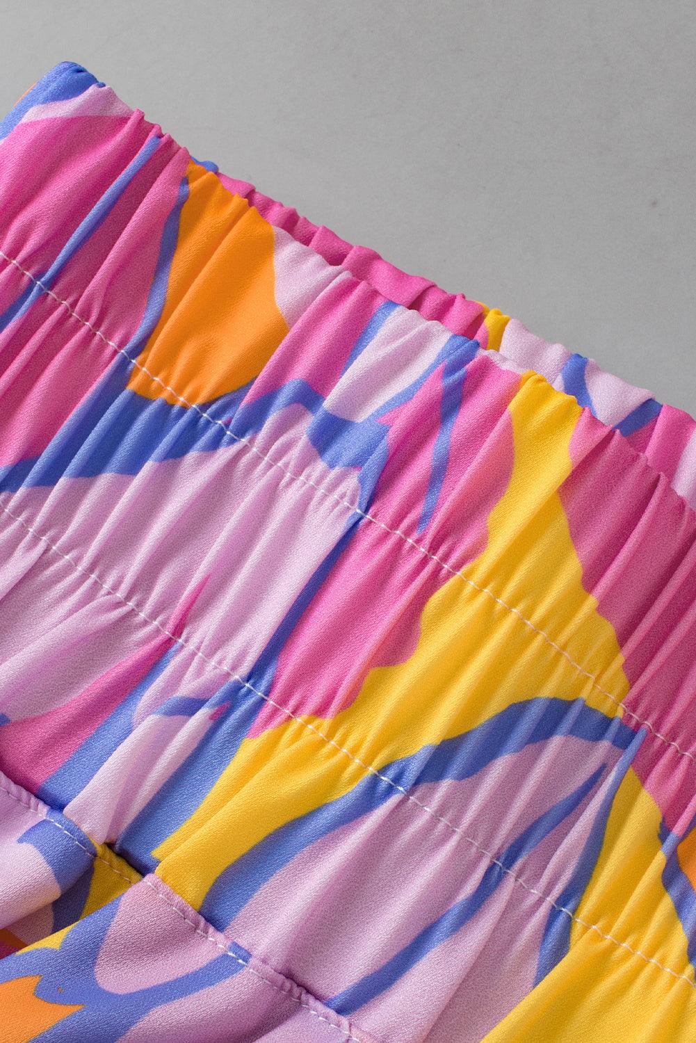 Purple Abstract Print Smocked Waist Flared Shorts - The Fair Lady Shop