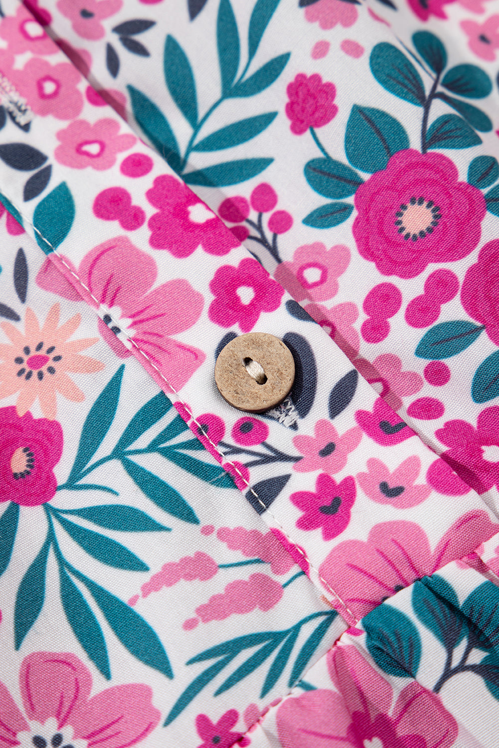Pink Allover Floral Print Collar Half Button Short Sleeve Loose Dress - The Fair Lady Shop