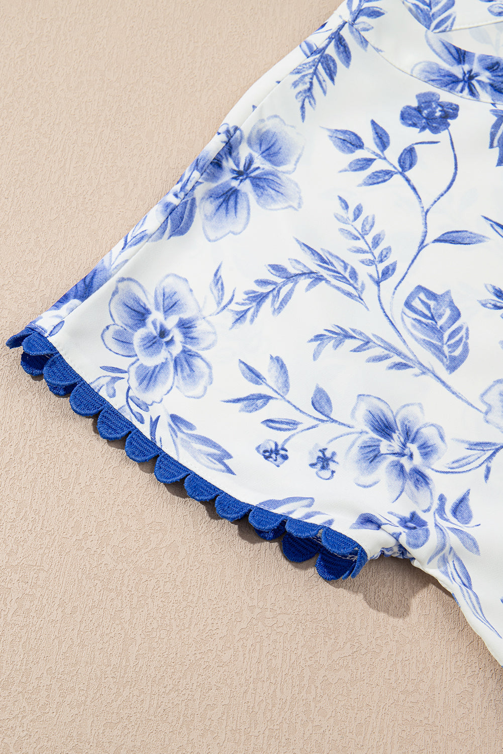 Blue Floral V-Neck Short Sleeve Blouse - The Fair Lady Shop