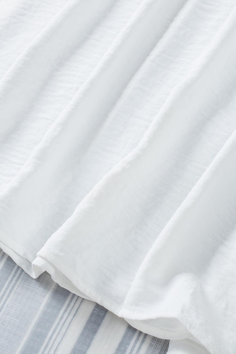 White Plain & Casual Shirred Cuffs Half Sleeve Top - The Fair Lady Shop