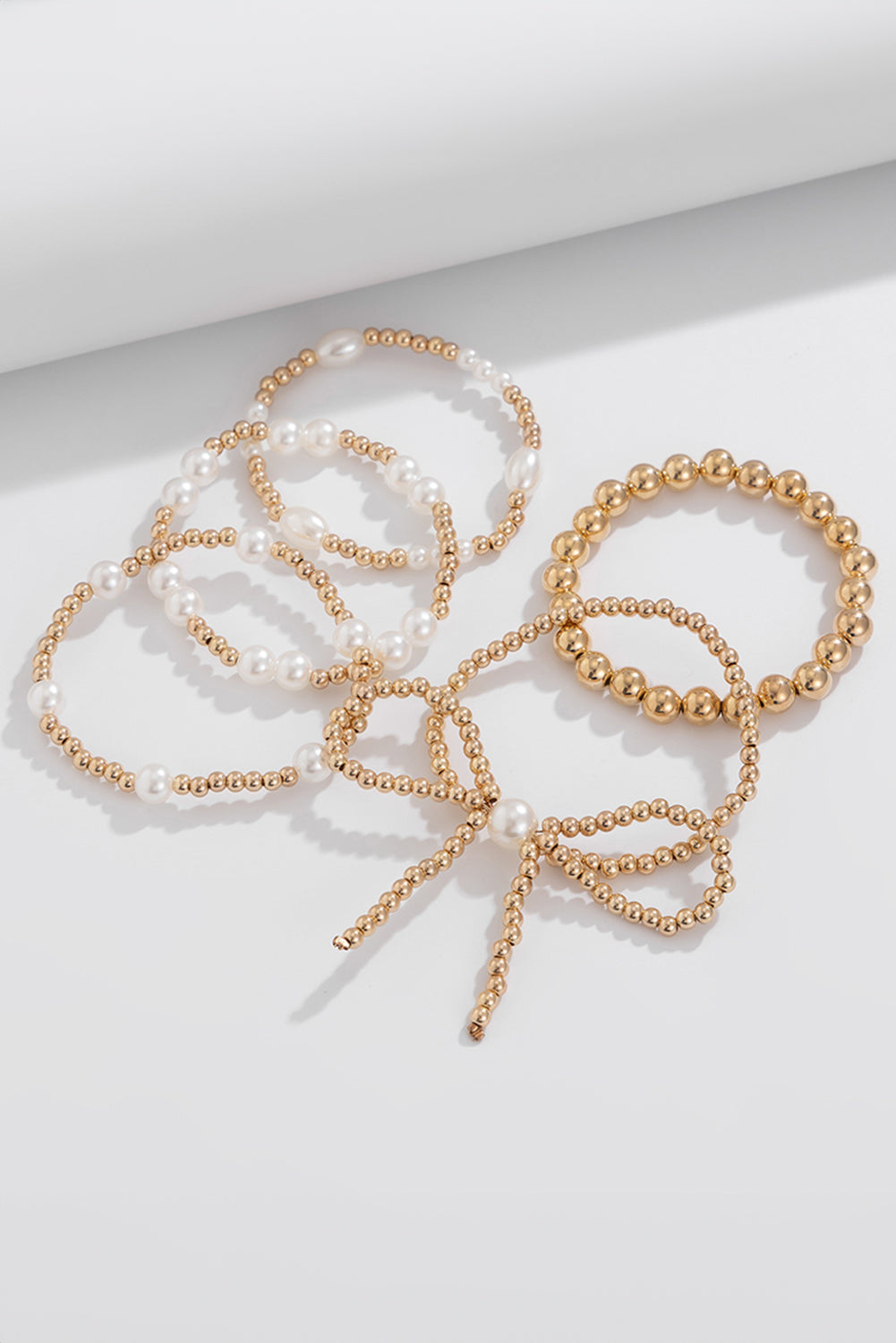 Gold Bow Knot Pearl Beaded Multi Layered Bracelet Set - The Fair Lady Shop