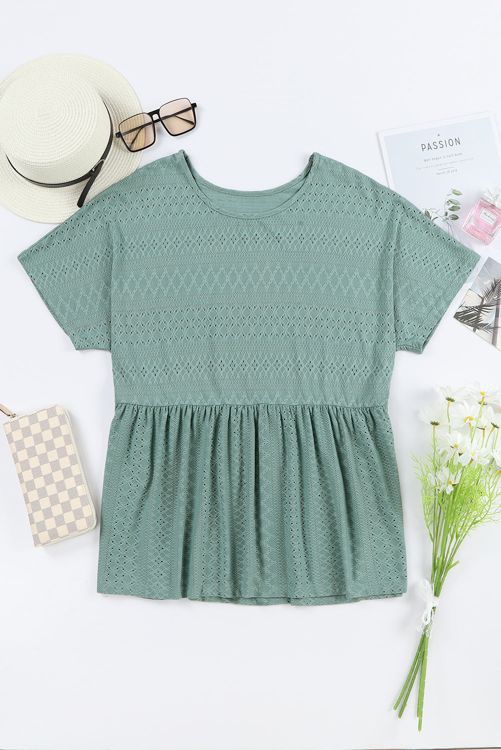 Green Plain Cut Out Plus Size Babydoll Blouse - The Fair Lady Shop