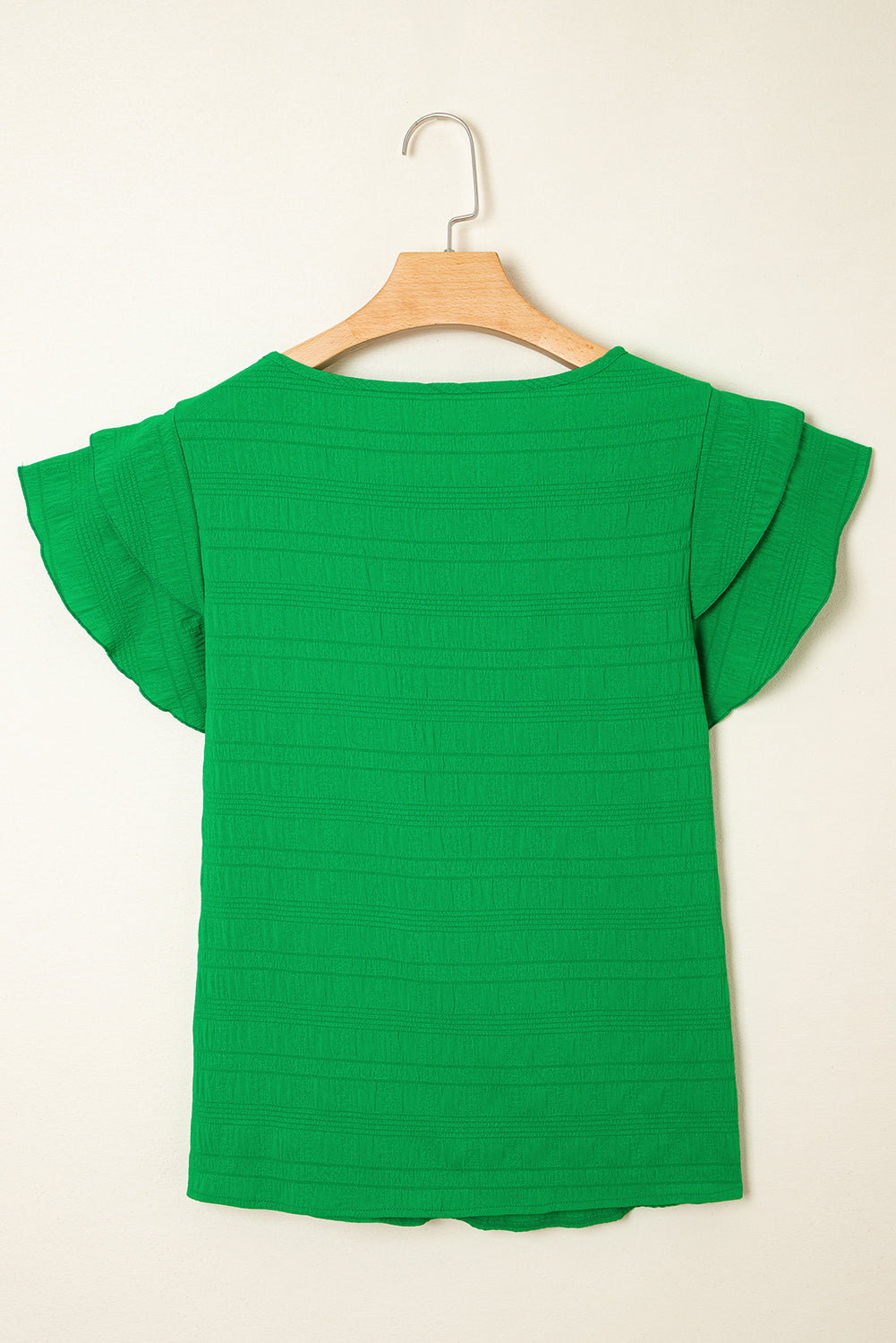 Dark Green Ruffle Sleeve Textured Smocked Blouse - The Fair Lady Shop