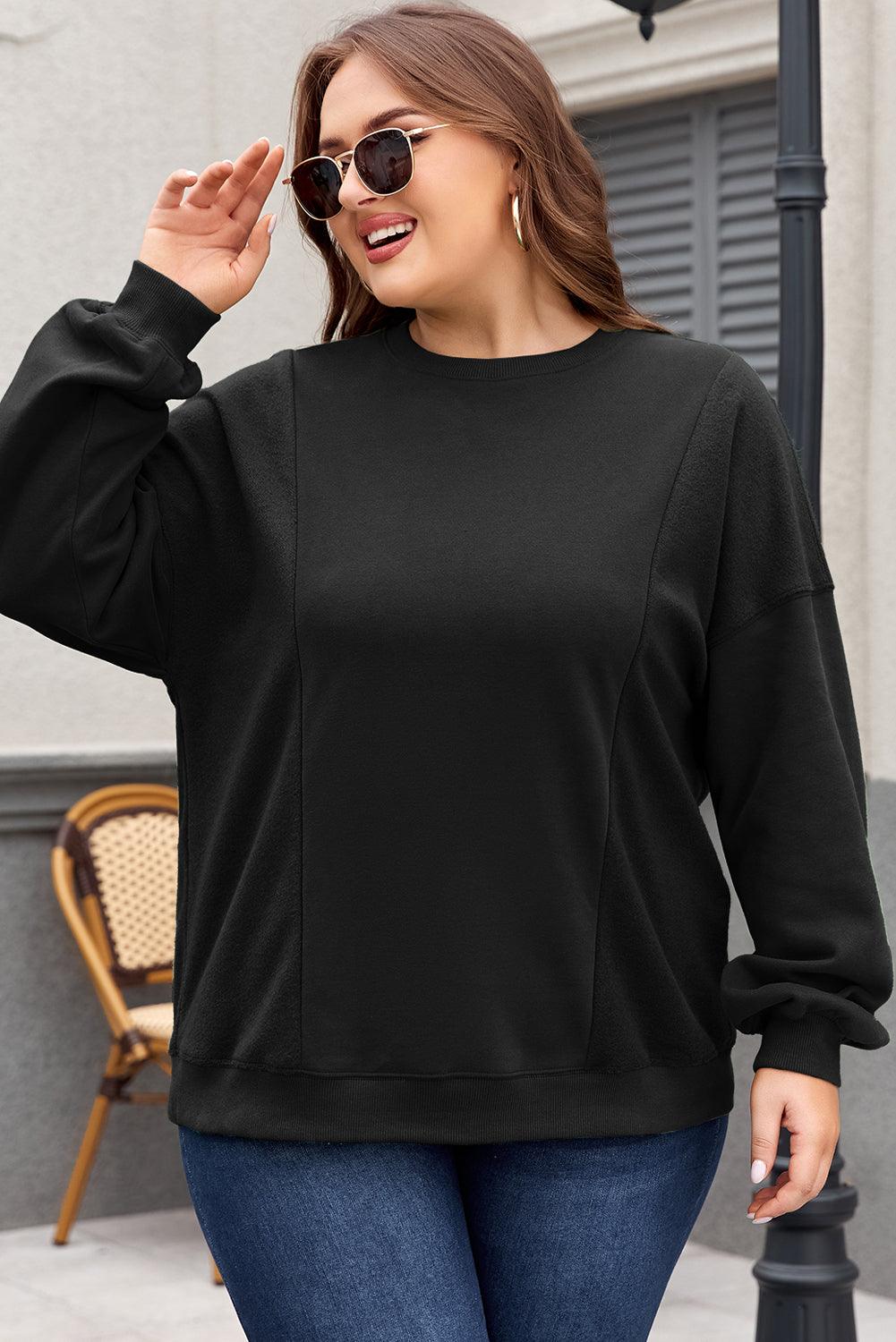 Apricot Loose Patchwork Crewneck Plus Size Sweatshirt - The Fair Lady Shop