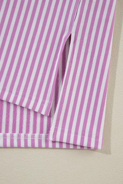 Pink Stripe Patchwork Bracelet Sleeve Plus Size T Shirt - The Fair Lady Shop