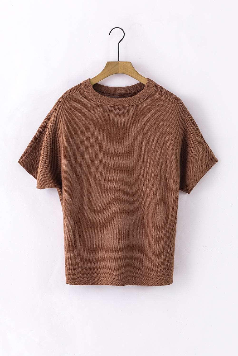 Apricot Mock Neck Short Batwing Sleeve Sweater - The Fair Lady Shop