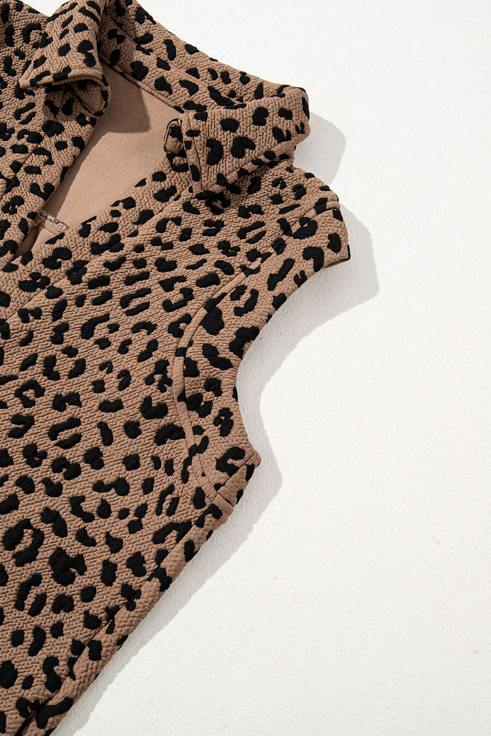 Khaki Leopard Print V Neck Sleeveless Collared Mini Dress - The Fair Lady Shop