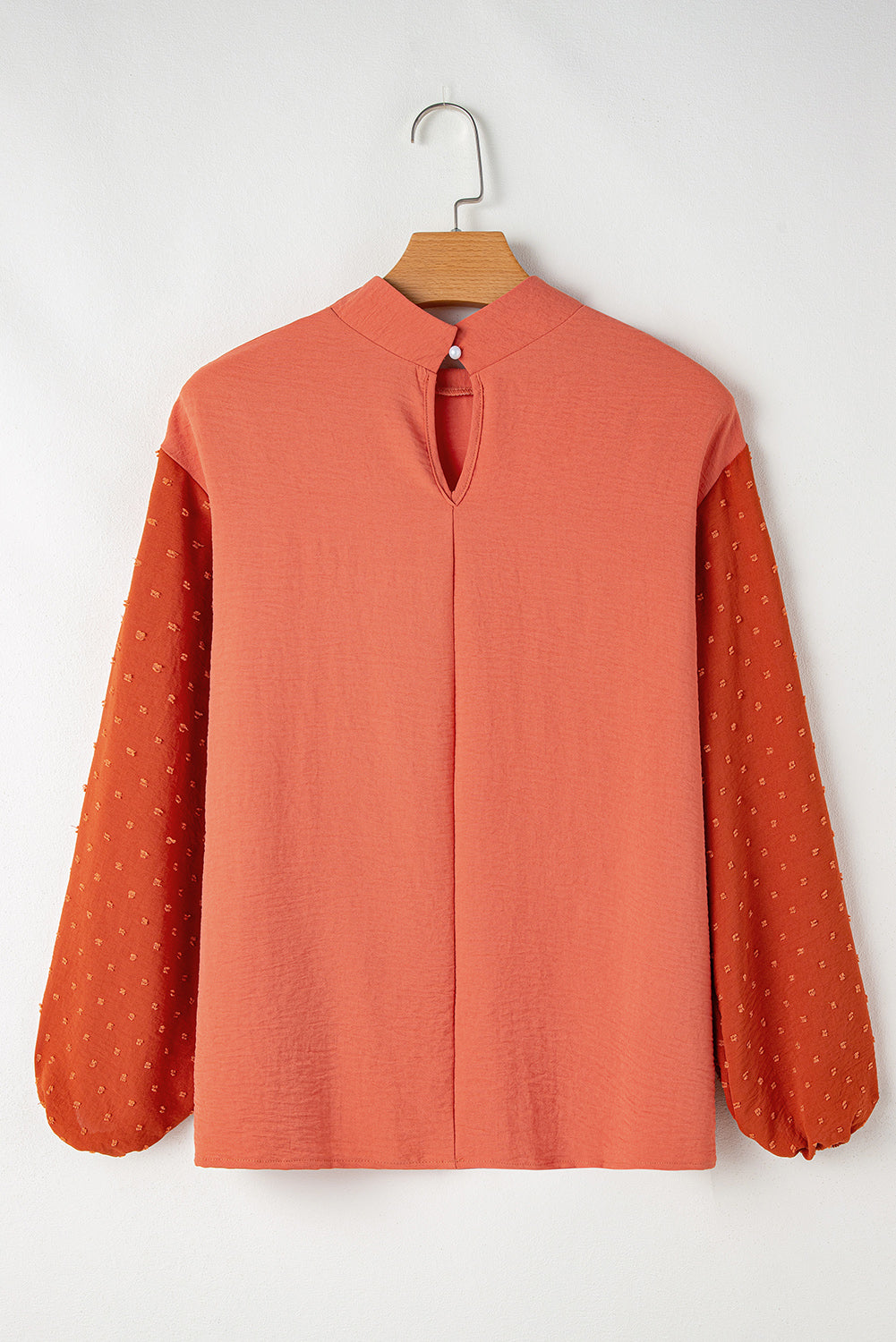 Russet Orange Swiss Dot Balloon Sleeve Patchwork Crinkle Blouse - The Fair Lady Shop