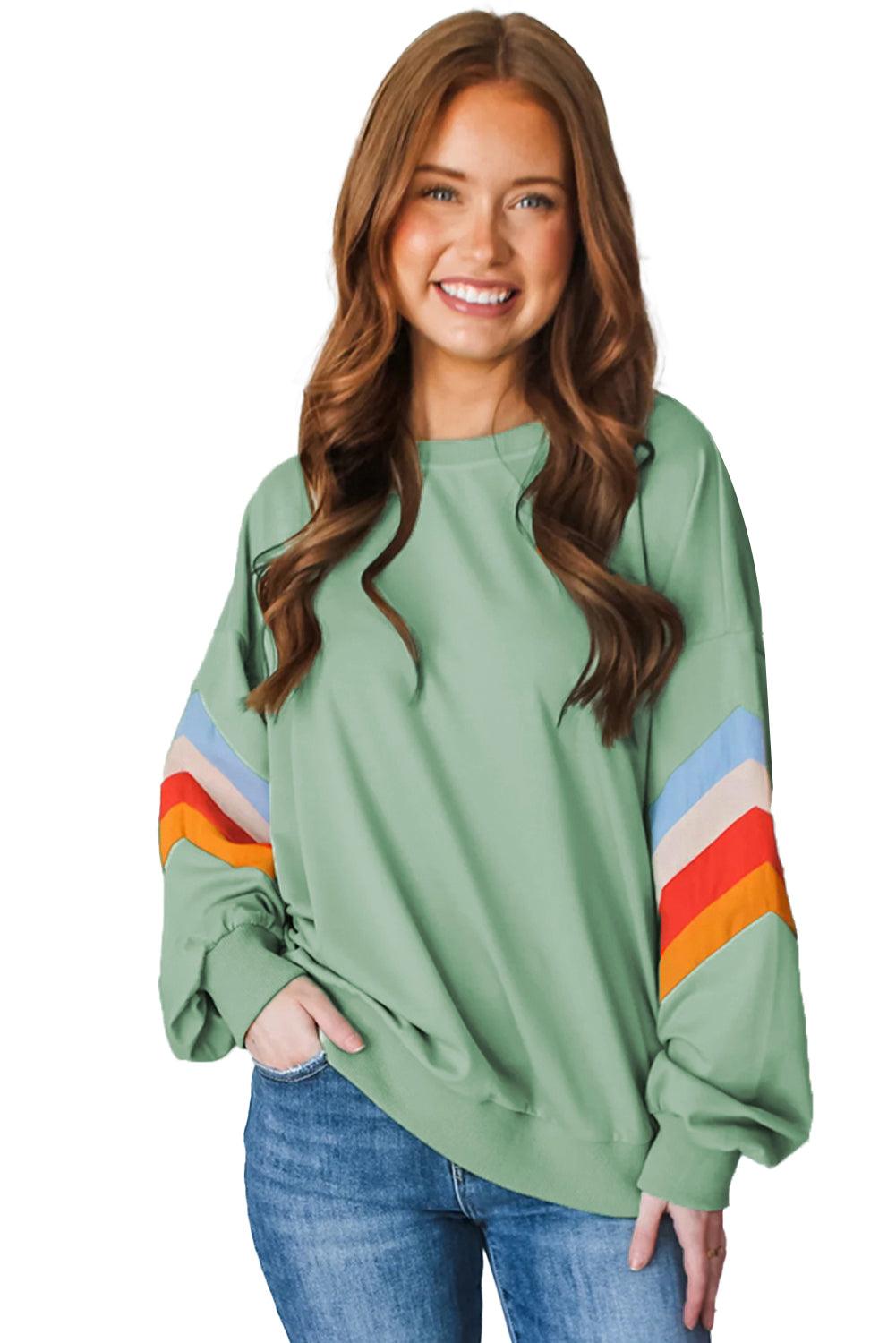 Moonlight Jade Patchwork Drop Sleeve Loose Sweatshirt - The Fair Lady Shop