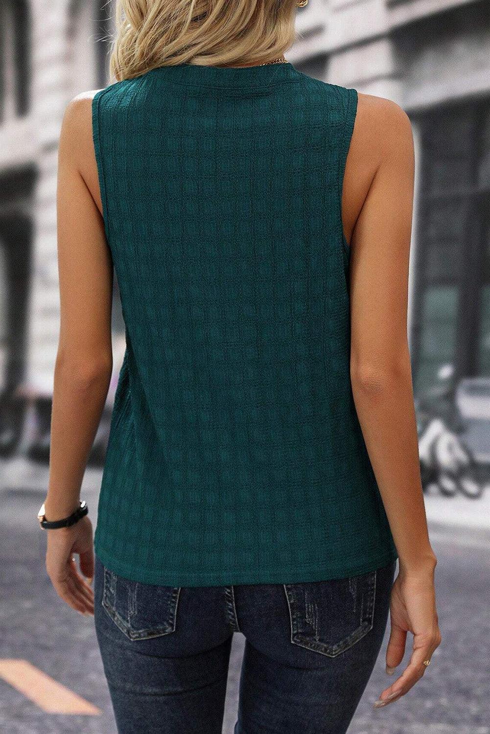 Light Beige Textured Split V Neck Sleeveless Shirt - The Fair Lady Shop