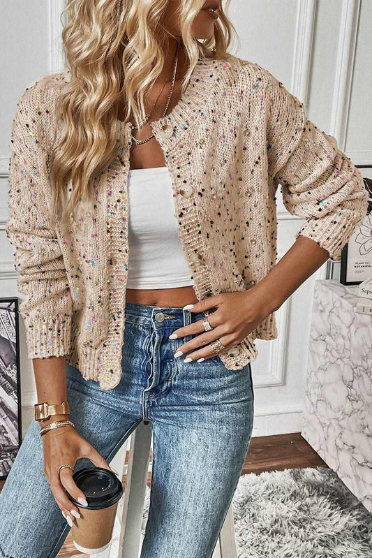 Apricot Confetti Knit Cropped Open Front Cardigan - The Fair Lady Shop