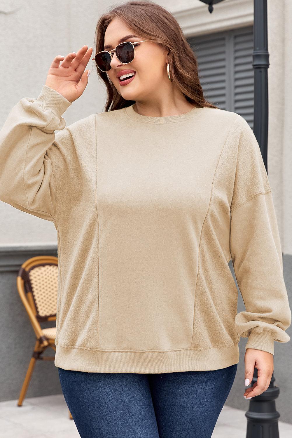 Apricot Loose Patchwork Crewneck Plus Size Sweatshirt - The Fair Lady Shop